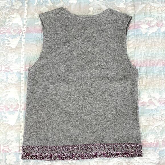 Ann Taylor Gray and Purple Sleeveless Wool Blend Sweater Vest Top - Picture 2 of 8